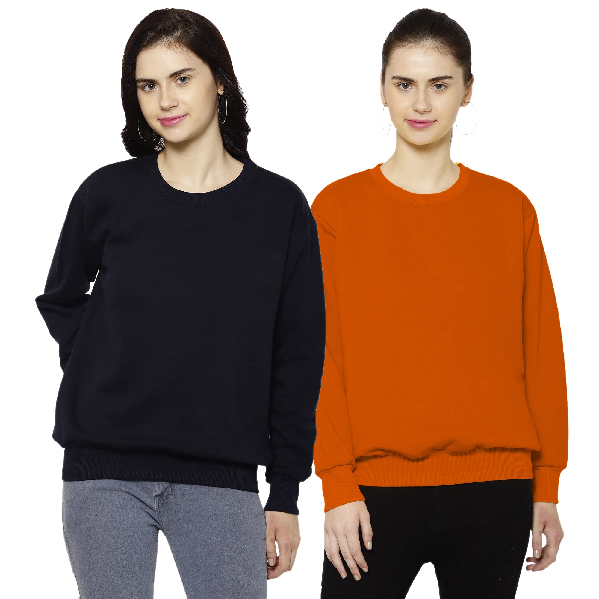 Mack Jonney Fleece Round Neck Sweatshirt for Women (Pack of 2)-SW_RN_NVY_OLV_002-P