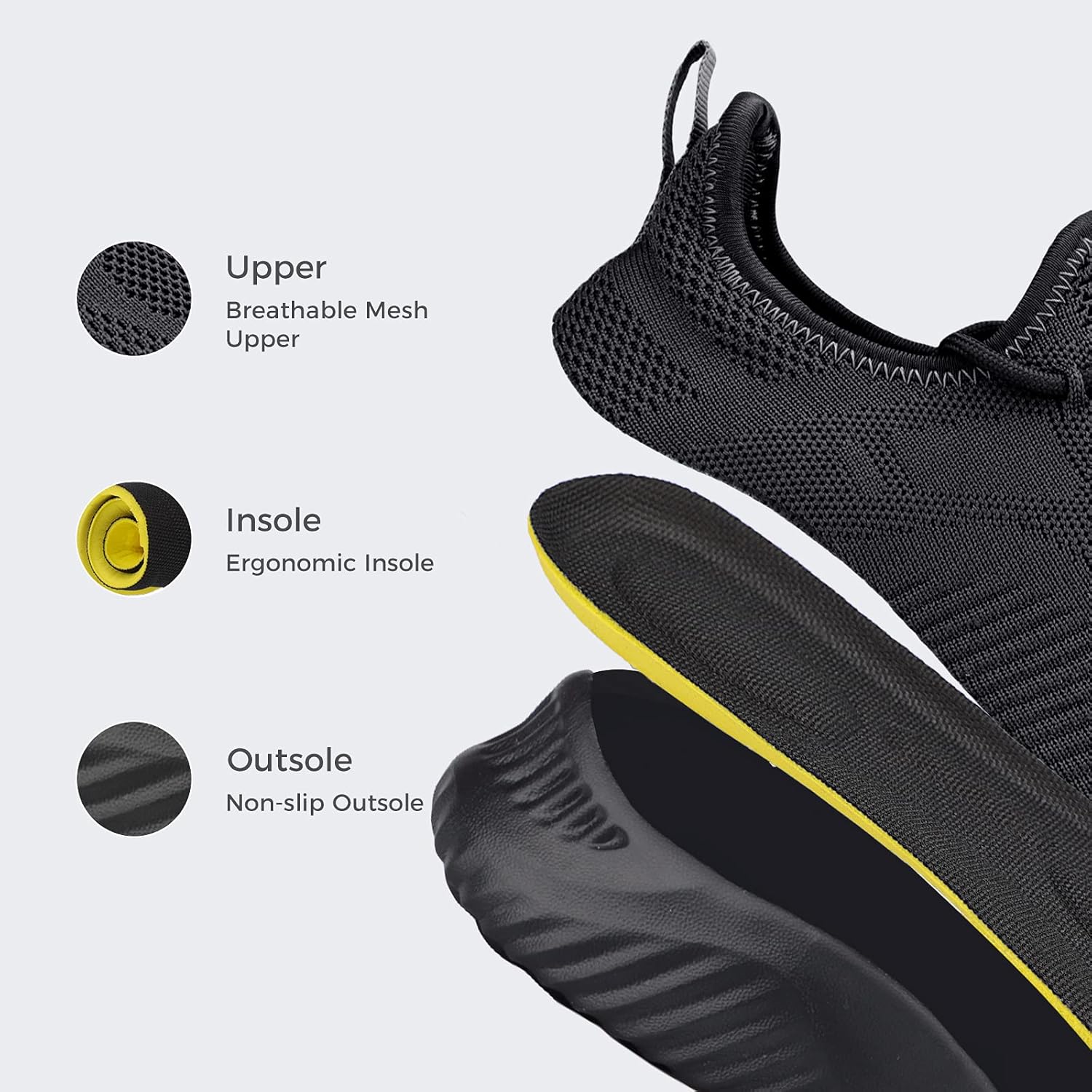 Flysocks Womens Casual Sneaker, D- All Black, 9.5 US - Image 4