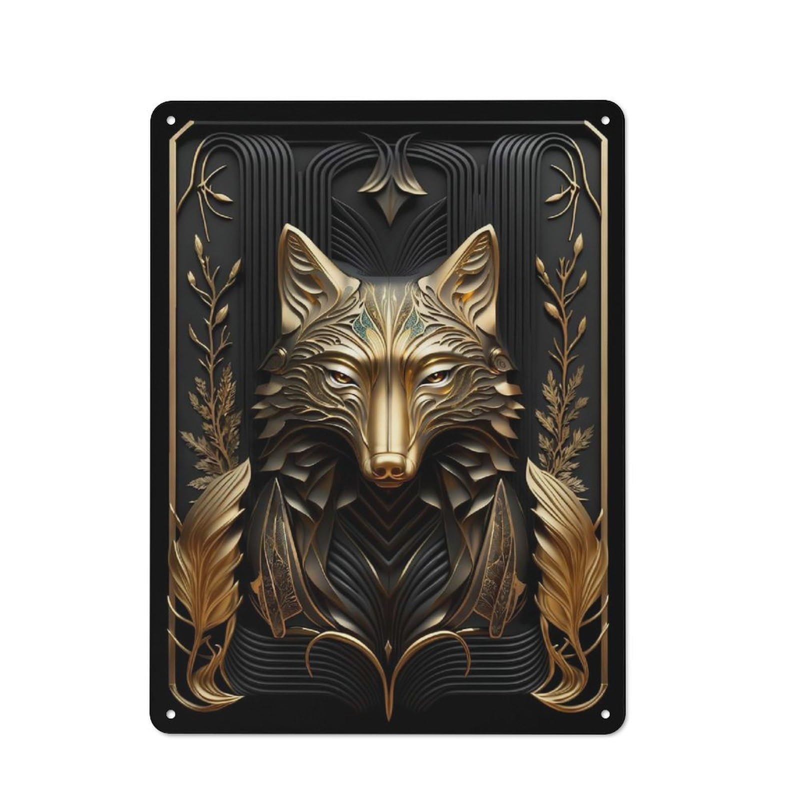 Junmoney Style Garden Tin Sign 40X30cm Featuring The Golden Wolf Ruler, Shed Wall Decor For Patio Bar, Workshop, Shed Or Kitchen