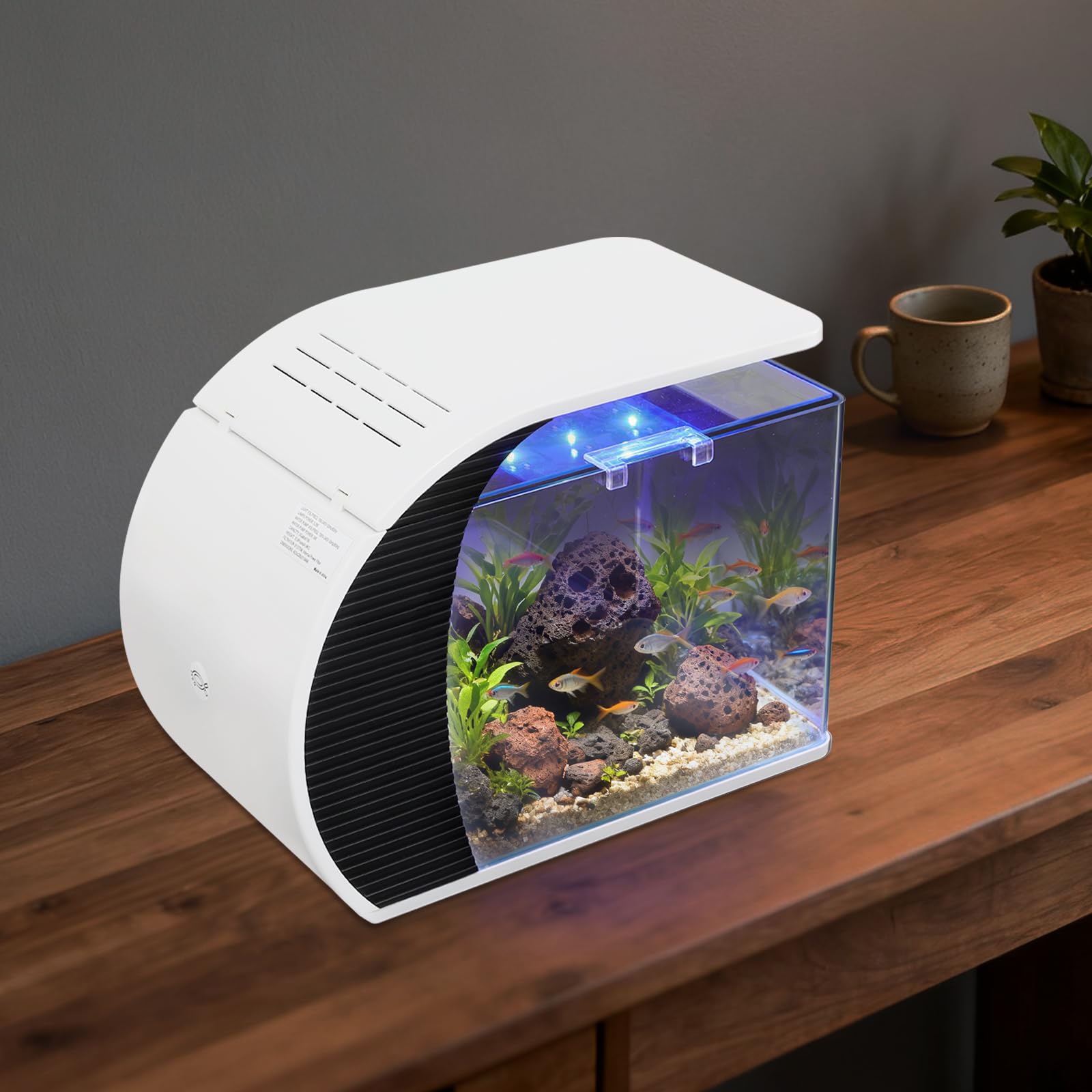 Acquario moderno Nano Acquario da 19 l, 3,2 W, con 4 colori di illuminazione a LED, silenzioso da tavolo con pompa, filtraggio e ossigenazione e circolazione, altezza max: 0,6 m, Q.max: 200 l/h