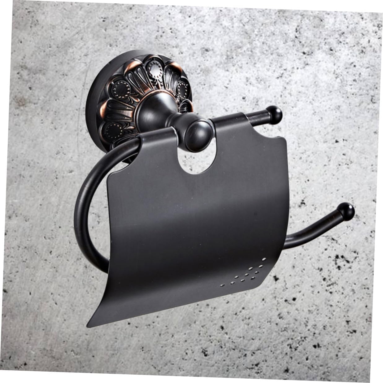 NOLITOY Retro Black Copper Toilet Paper Holder with Flap Cover Wall Mounted Single Roll Tissue Dispenser for Bathroom Home Storage Organizer
