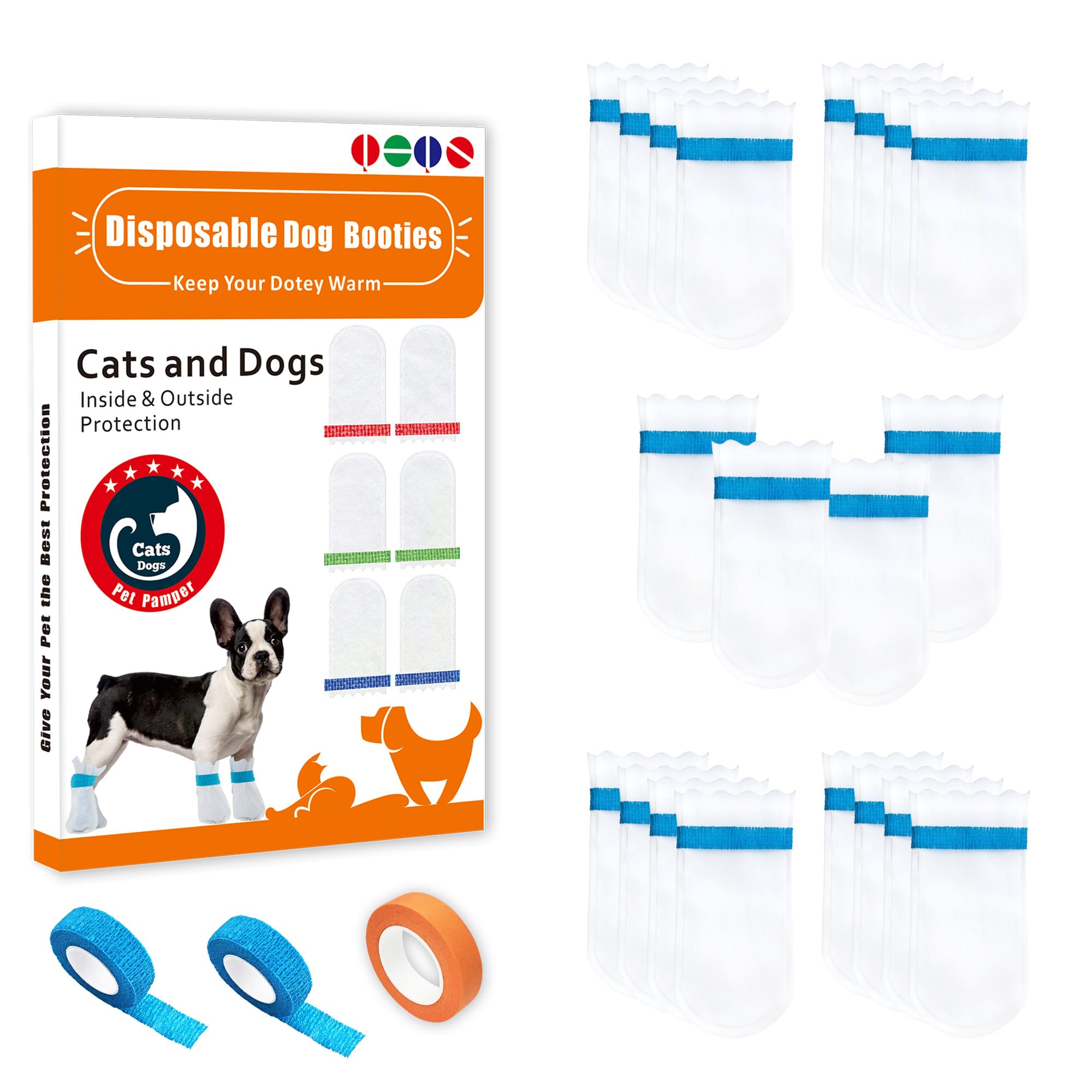 20 Disposable Dog Boots, Disposable Waterproof Dog Boots, Disposable dustproof Dog Shoes, with 3 Rolls of Adjustable self-Adhesive Bandages for