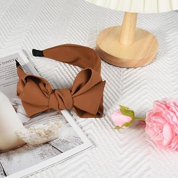 Bow Knotted Wide Headband, Non-Slip Hairbands For Women Coffee