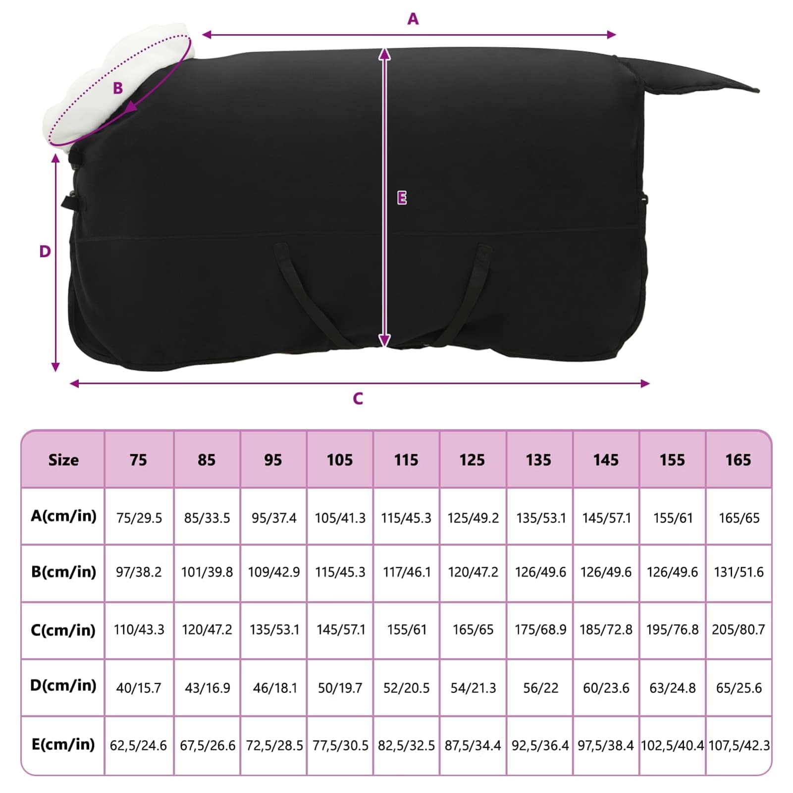 Gecheer Coperta Cavalli in Pile, Coperta Termica Antivento Impermeabile per Cavallo, 135 cm, Nero, per Equitazione Esteri, Protezione Invernale