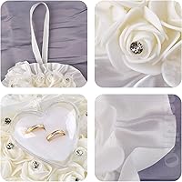 Vista 8 de Framendino, Forma de corazón blanco anillo de boda almohada elegante decoración cojín portador caja con lazo de cinta