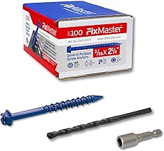 3/16 x 2-1/4" Hex Head Blue Concrete Screw Anchors (100 pcs Screw Kit) with one Screwdriver and Drill Bit for Concrete, Masonry, Block, Brick and Wood Fastening