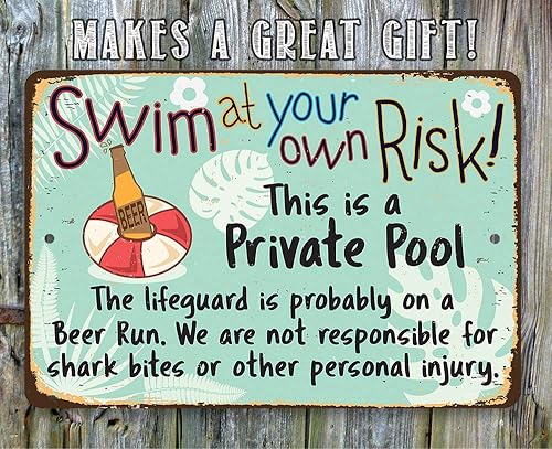 Miniatura 6 de Pool Sign - Swim At Your Own Risk - Metal Pool Signs for Outside Funny Pool Decor - Wall Art Swimming Pool Decorations Outdoor for Deck Decor -