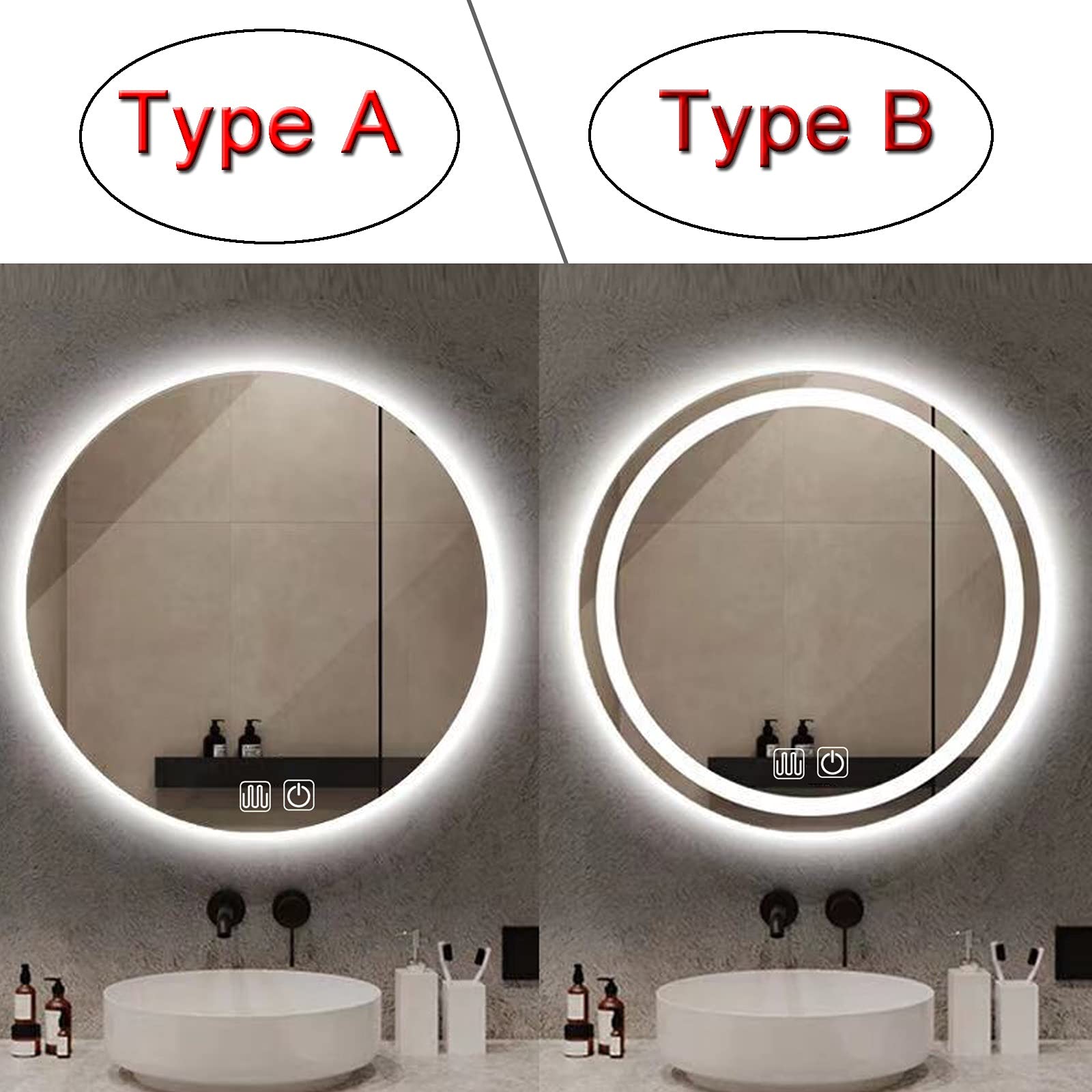 Miroir Pour Mur, Miroir LED 3 Couleurs, Miroir De Salle De Bain à Intensité Variable, Miroir Mural Décoratif Demi-Lune 33 X 47 Pouces/84 X 120 Cm, Miroir De Maquillage Rétroéclairé For Entrée