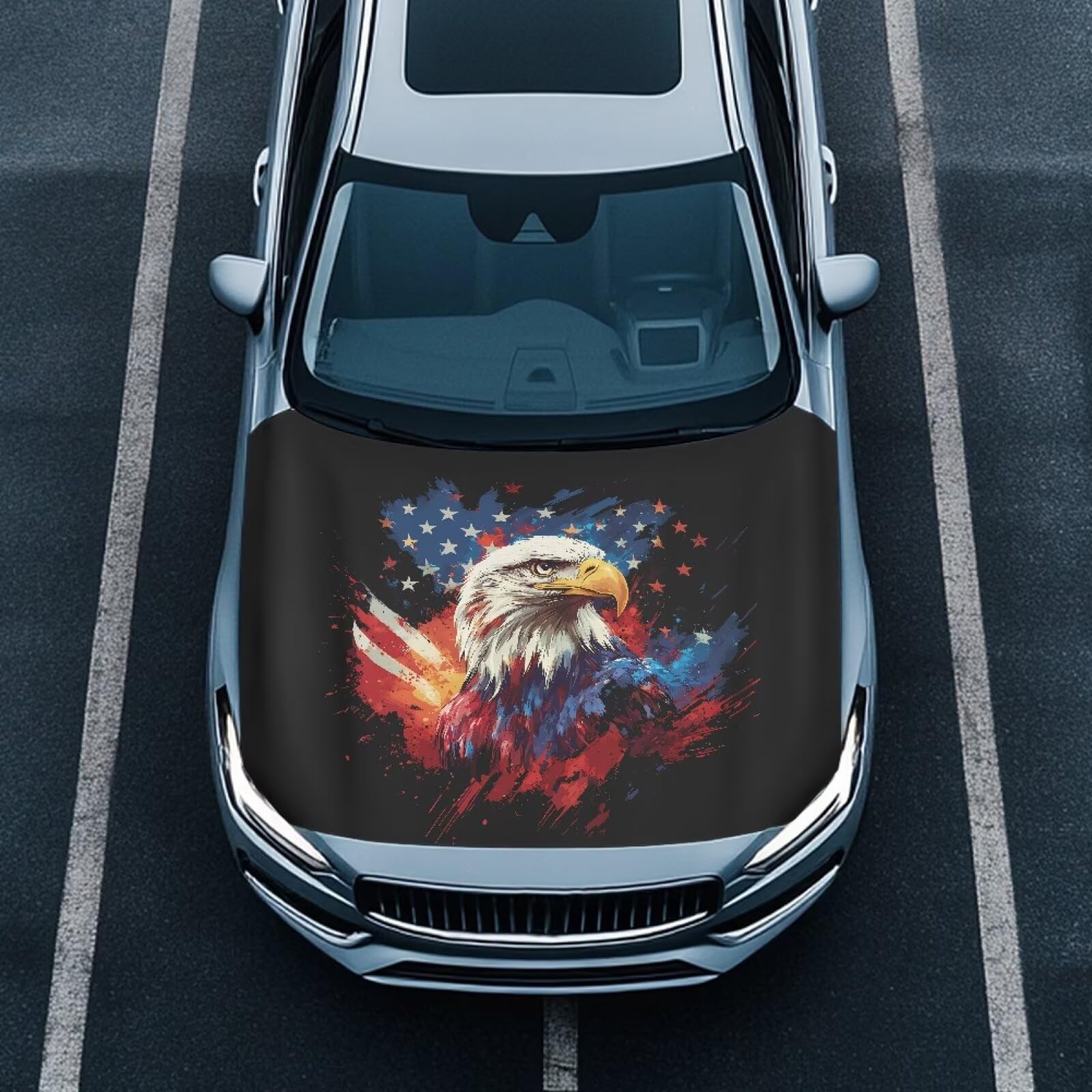 Car Hood Cover, Bald Eagle Theme Car Hood Protector Auto Patriotic Decorations Waterproof Auto Hood Wrap Blankets Universal Automotive Exterior Accessories
