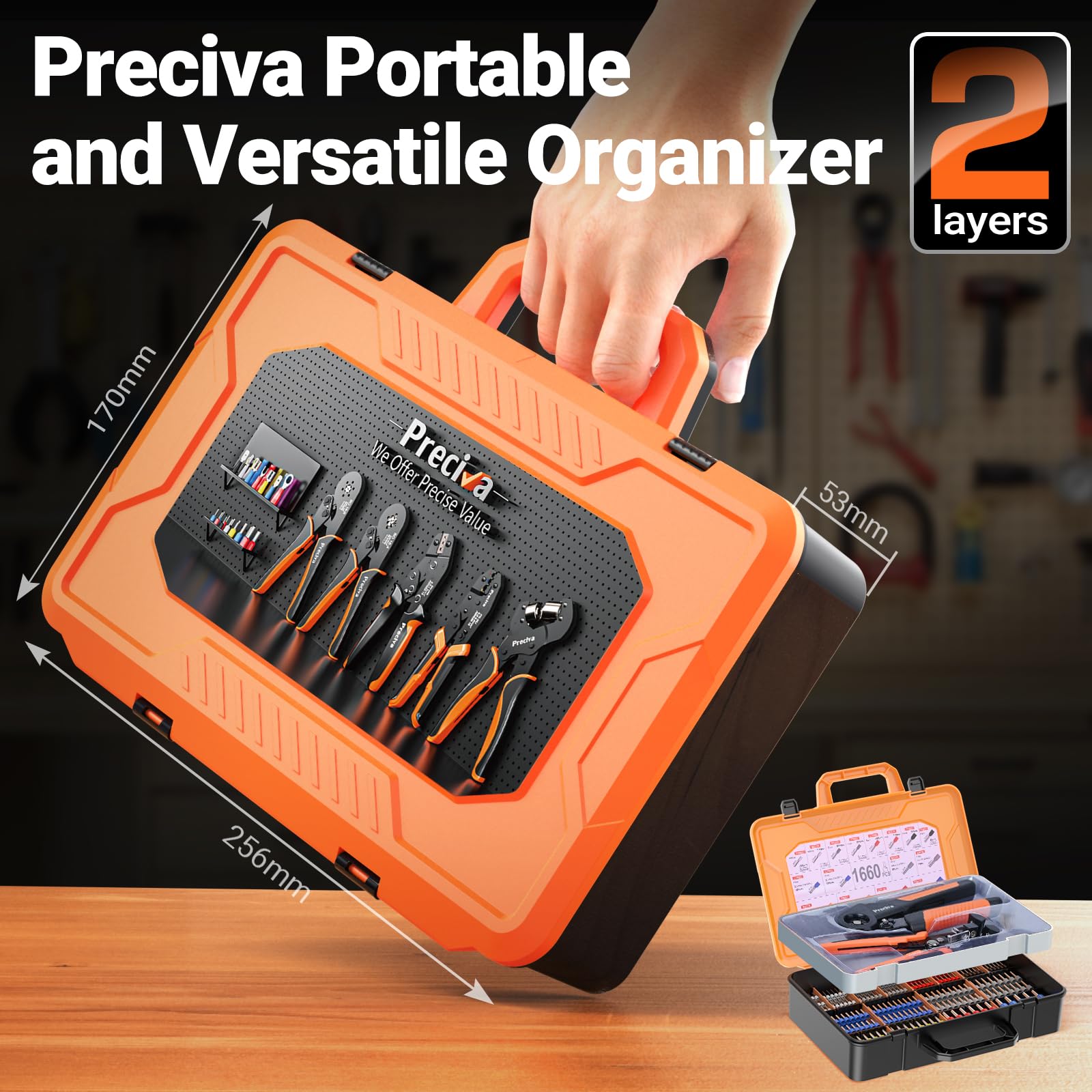 Preciva Pince a Sertir 0.08-16mm² (AWG28-5), avec Pince à Dénuder et 1660 Cosses Electriques, Kit Electricien pour Terminaux Câbles, Outils Sertissage Pince à Cliquet, avec Boîte de Rangement
