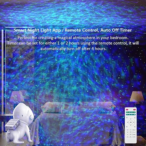 Miniatura 7 de Space Dog - Proyector de estrellas de astronauta  21 modos de color, altavoz Bluetooth, ruido blanco, proyector de luz nocturna de onda oceánica