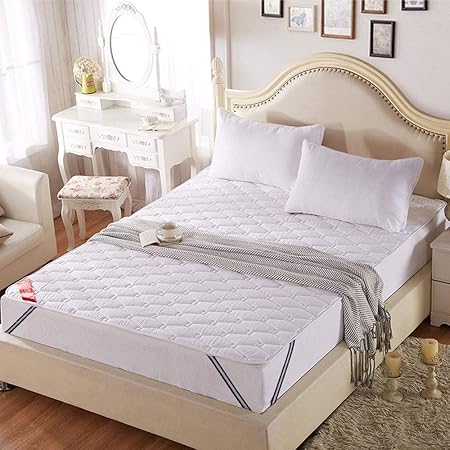 Amazon ベッドパッド 敷きパッド 綿100 丸洗いできる ベッドシーツ 防ダニ 抗菌防臭 吸汗 速乾 ズレ防止ゴムバンド付き ベットパッド 裏地がズレ防止素材使用 マットレス パッド ベッドマット 敷パッド 二重滑り止め対策 ホワイト シングル 100x0cm Bai ベッド