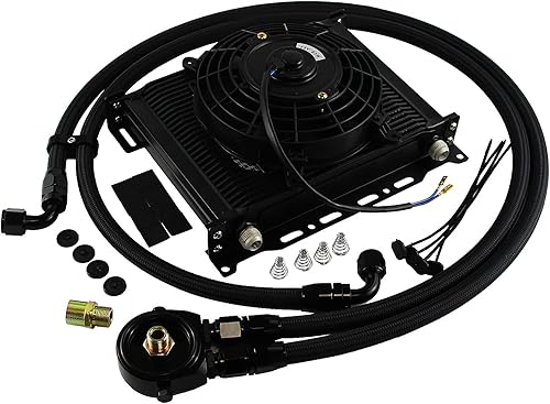 Transmisión universal de motor AN10 Kit de enfriador de aceite de 30 filas con soporte + manguera adaptadora + kit de ventilador de 7 pulgadas 34X16