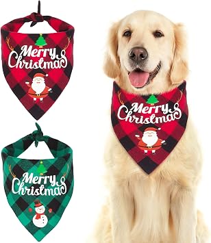 Mewlmart Christmas Dog Bandanas Christmas Scarf for Large Dogs for Dog Buffalo Plaid Dog Holiday Bandanas for Large Breed Christmas Bandanas for Dogs L XL XXL Scarf Dog Christmas Clothes