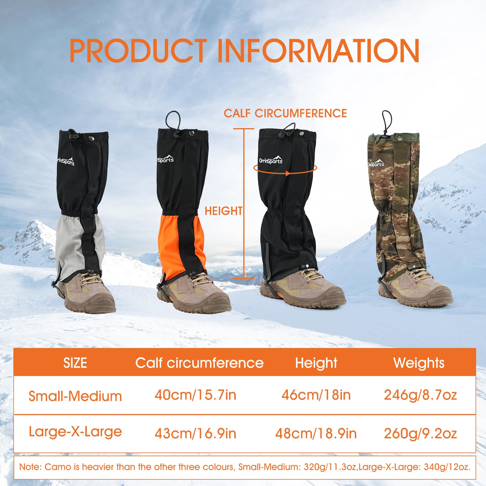 Guêtres de Randonnée Imperméables et Respirantes pour Homme et Femme – Anti-Boue Anti-Neige, Réglables