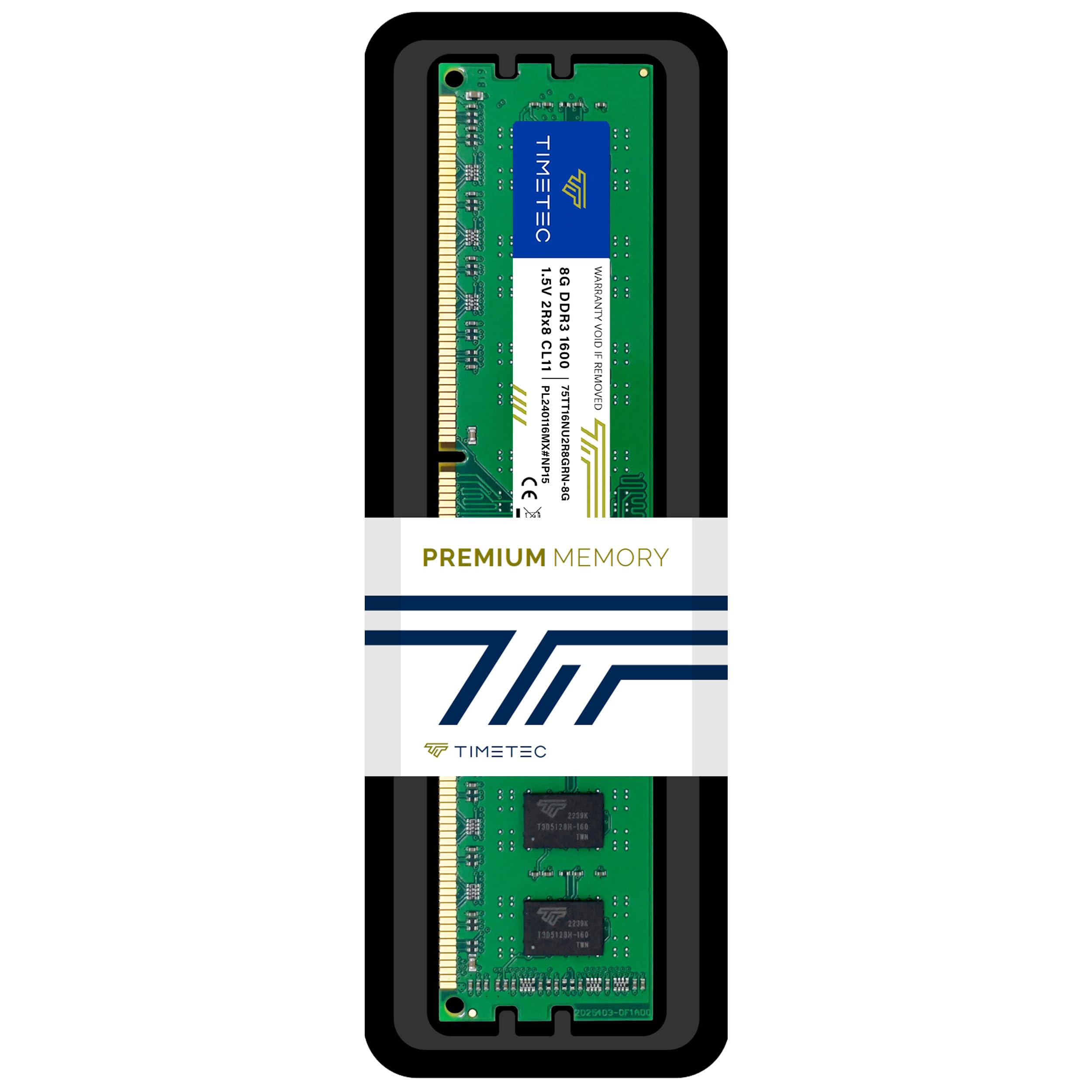 Timetec 8 Go DDR3L/DDR3 1600MHz PC3L-12800/PC3-12800 (PC3-12800U) Non-ECC sans Tampon 1.5V CL11 2Rx8 Double Rang 240 Broches UDIMM Ordinateur de Bureau mémoire RAM Module Mise à Niveau