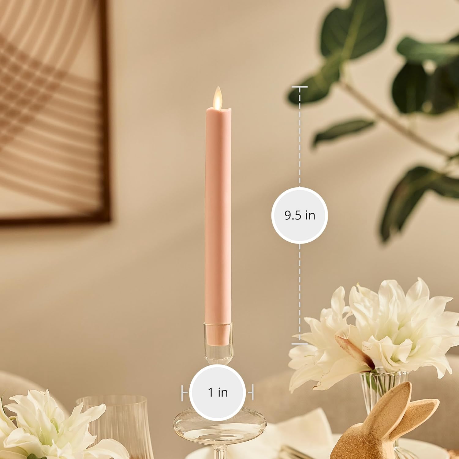 Luminara Flameless Candle Taper (1" x 9.5") Melted Top Real Wax Unscented Remote Ready Timer (Dusky Rose)