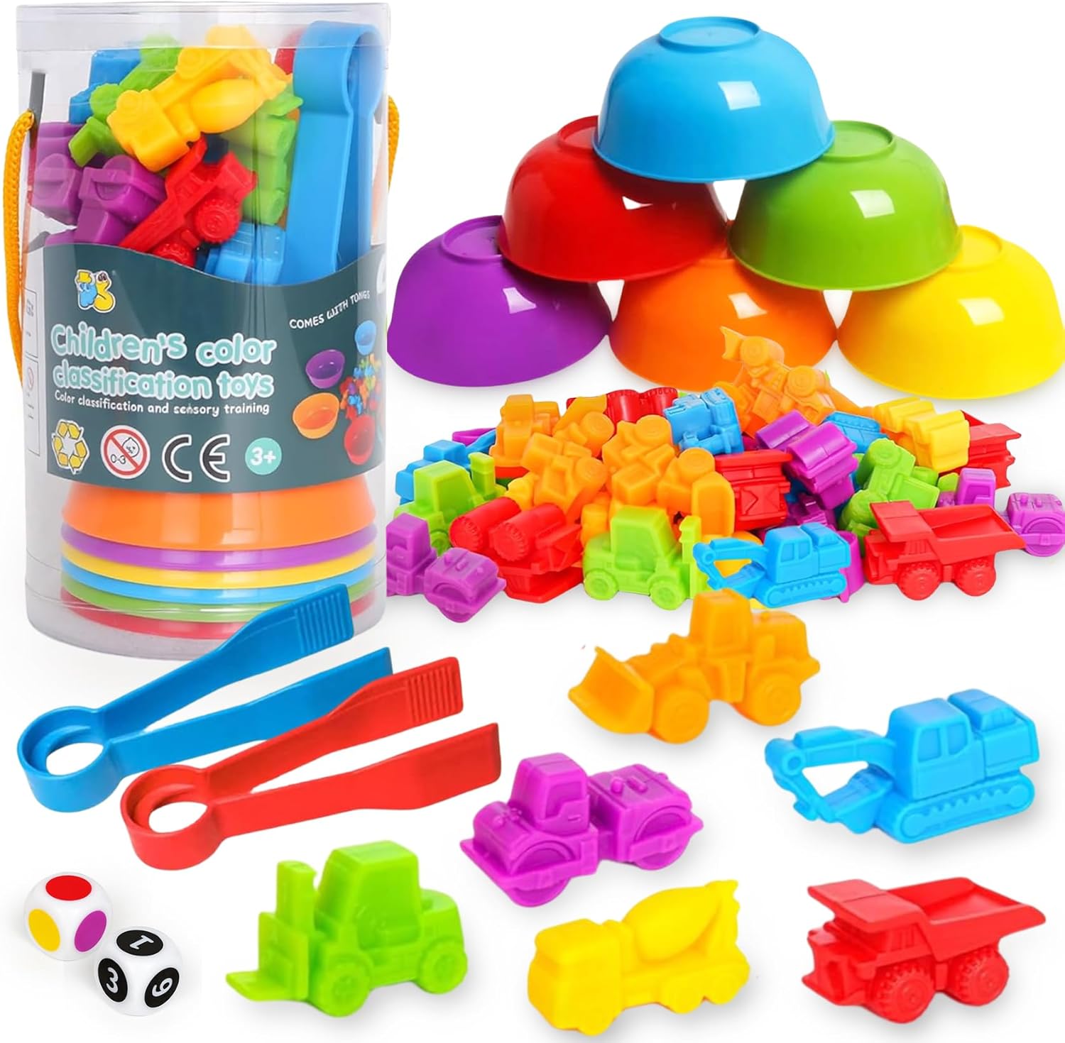 Sorting Colors Counting Game for Kids Car Matching Toys with Sorting Cups and Games Dice, Montessori Preschool Learning Activities Gifts for Toddlers Kids 3 4 5 6 +