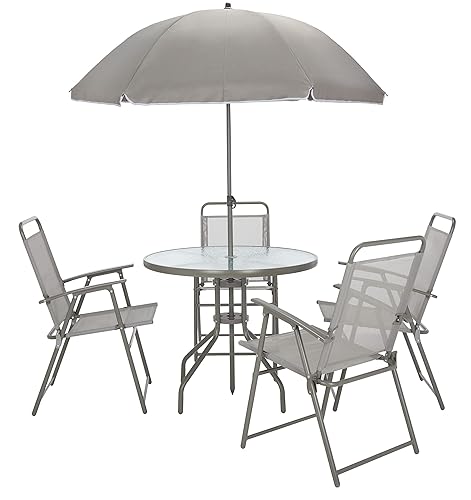 Outdoor Collection Monico Grey 4-Chair Dining Set with Umbrella &