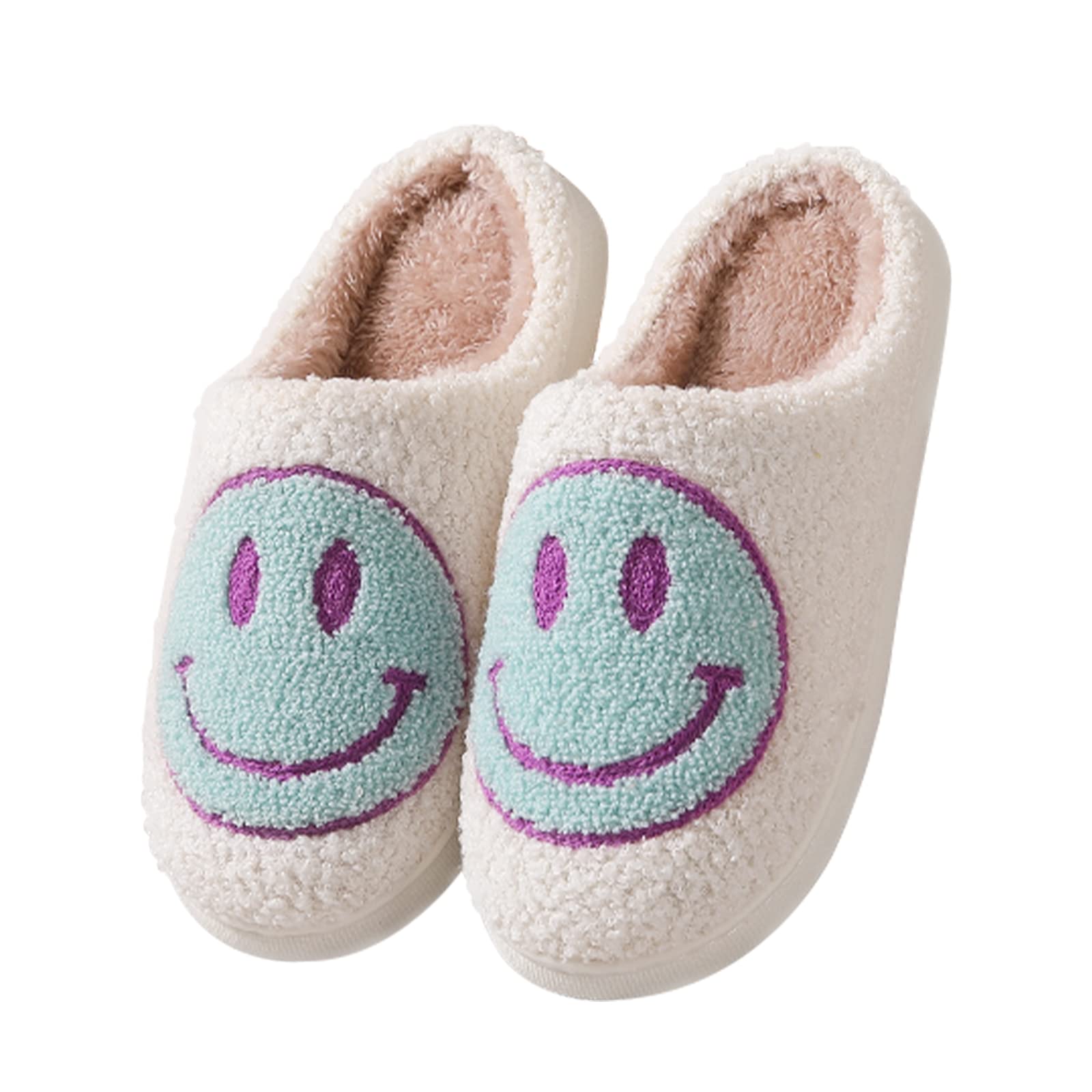Retro Plush Slippers for Women, Happy Face Slides, Womens Slipper