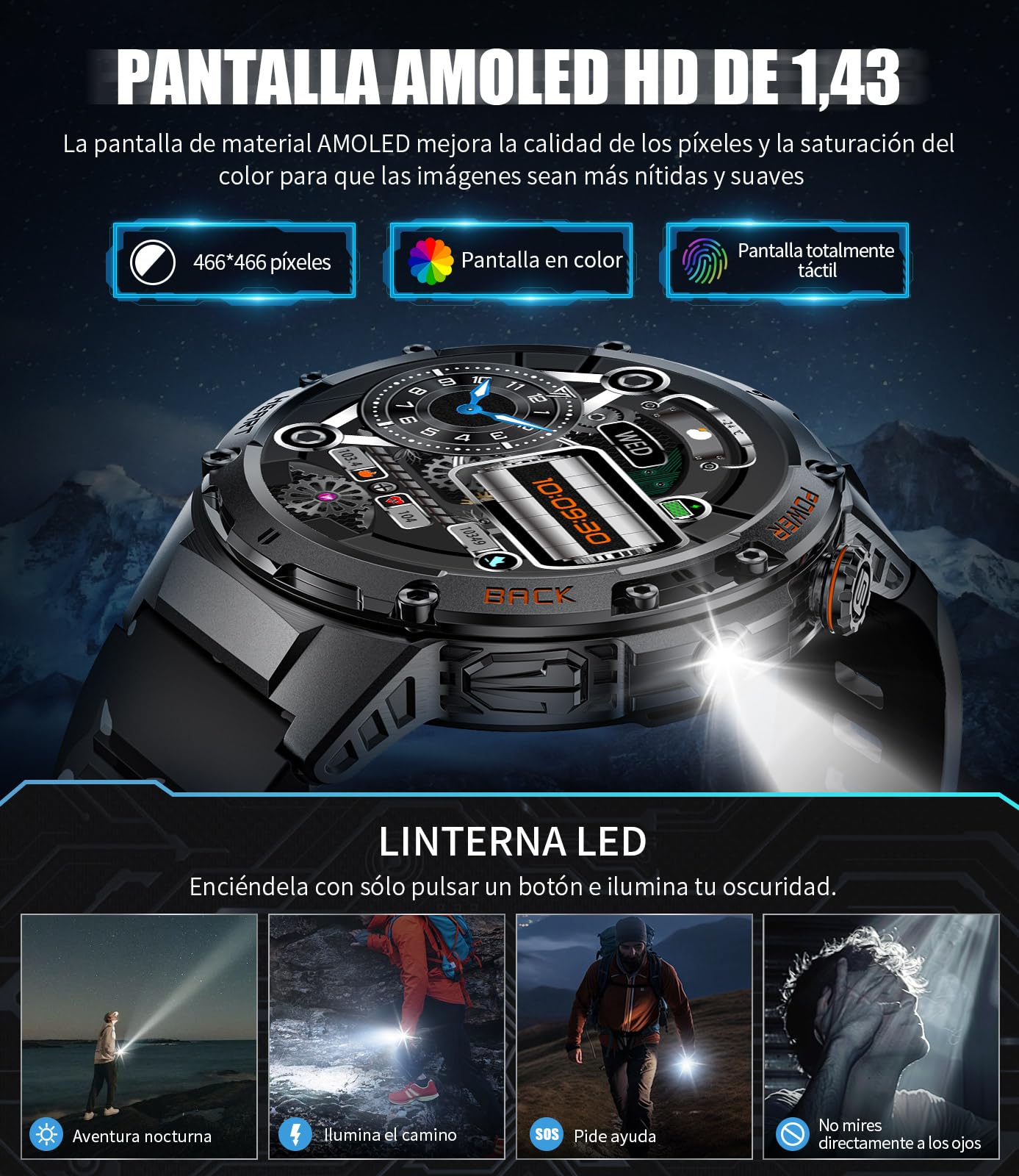 LIGE Smartwatch, 1.43" HD AMOLED Screen, IP68 Impermeabile Smartwatch Pressione Sanguigna, 530mAh Battery/120+ Modalità Sportiva/Monitoraggio Della Frequenza Cardiaca, Android IOS Smartwatch Fitness
