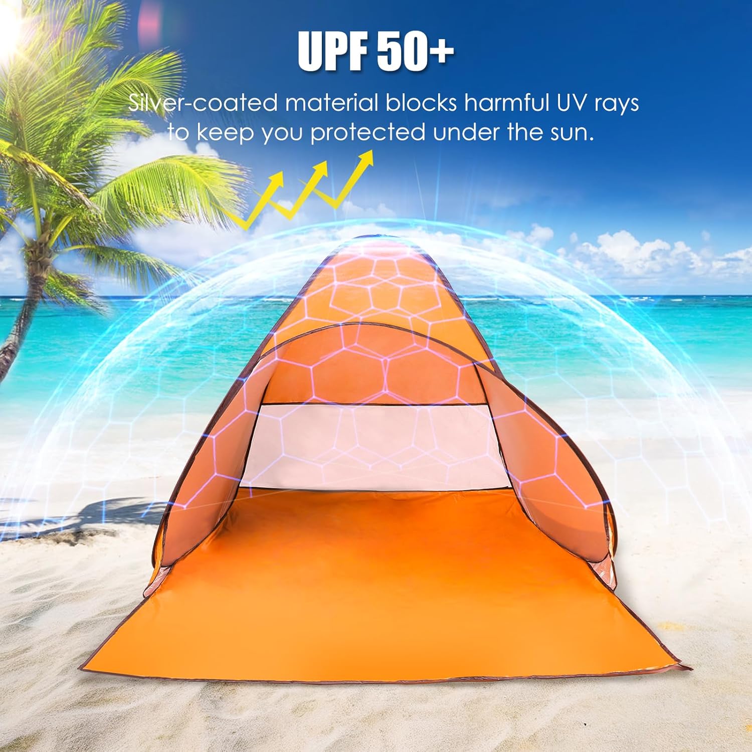 Pop Up Beach Tent, Sun Shelter for 2-3 Person, Sun Shelter with UPF 50+ & Lightweight, Portable Beach Tent Easy Pop Up for Outdoor Camping Fishing