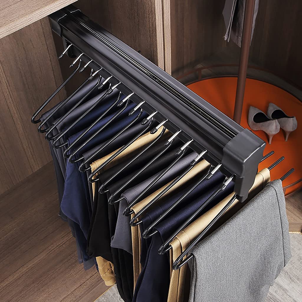 SBCGFY Pull Out Clothes Rail, Rail Black Pull Out Closet Hanging Rod Space Saving Wardrobe Organizer Rack 26-51cm Adjustable,Black-46cm/18.1in