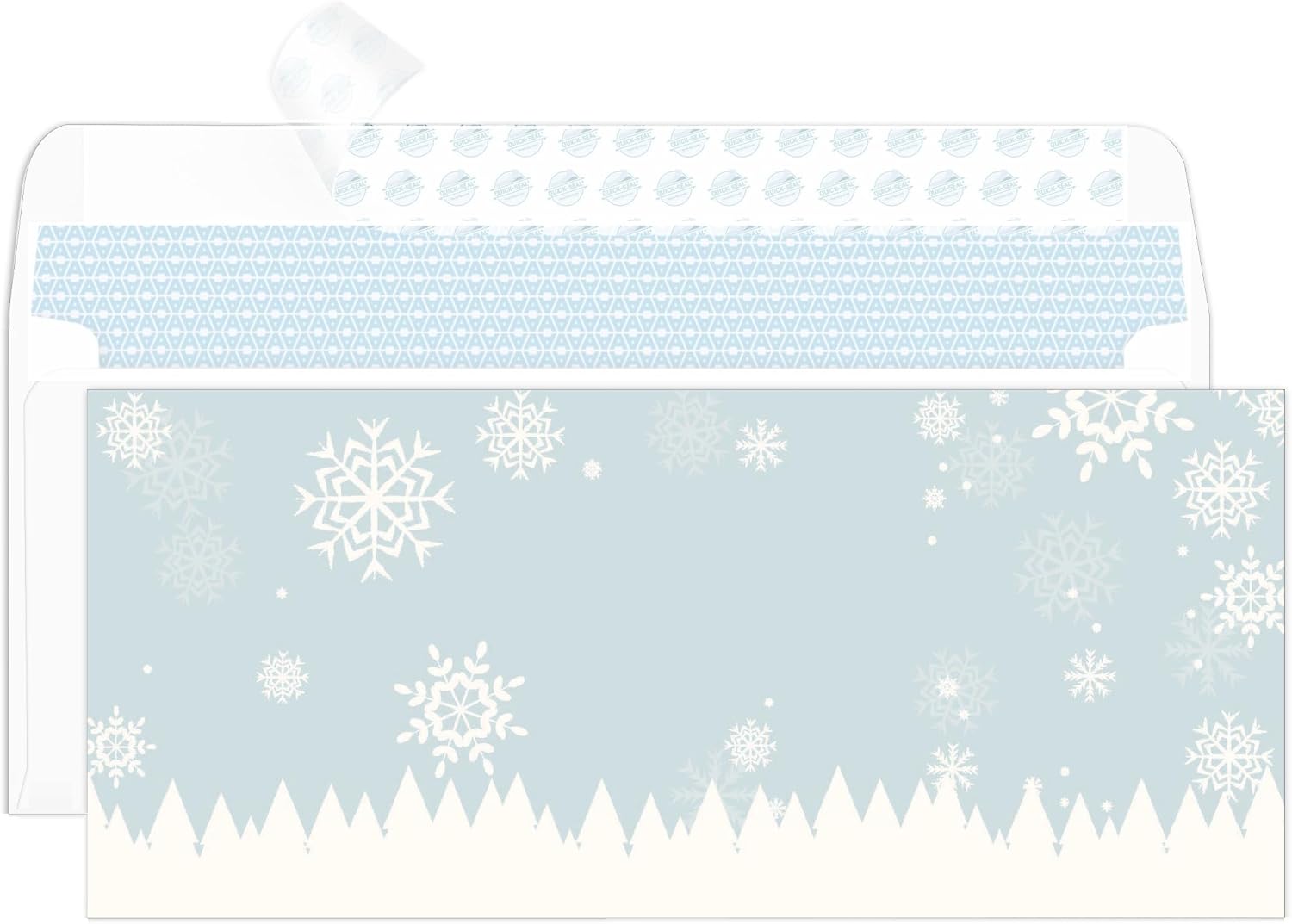 100#10 Self-Seal Holiday Snowflake Printed Envelopes – Winter Wonderland Design for Christmas Cards, Party Invitations & Seasonal Mailings
