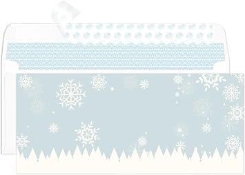 100#10 Self-Seal Holiday Snowflake Printed Envelopes Winter Wonderland Design for Christmas Cards, Party Invitations & Seasonal Mailings