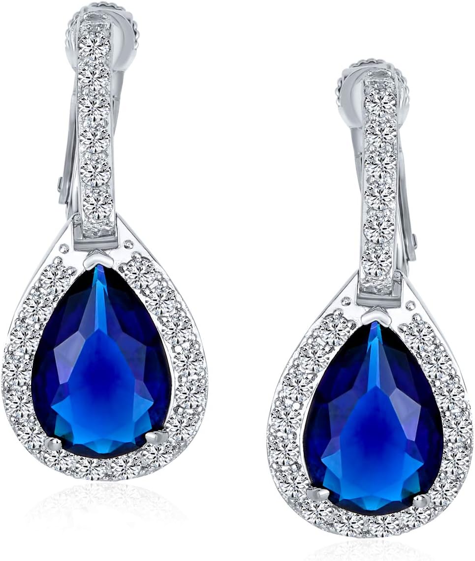 7CT Halo Multi Colors CZ Teardrop Clip On Earrings Adjustable Screw-back