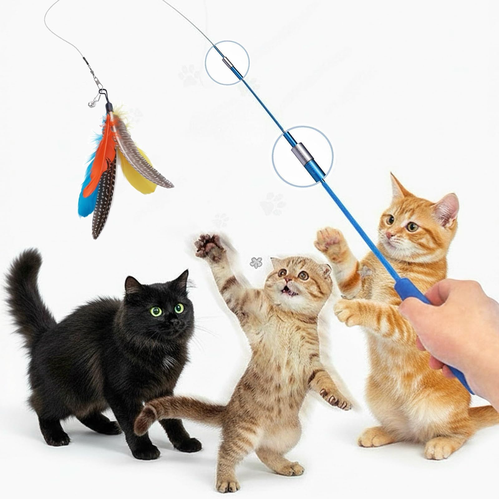 Sunkizzrs® Interactive Feather Toy Set - Activity Toys for Kittens - Wand to Exercise Cats - Stick Toy for Indoor Cats (1 Retractable Stick + 1 Feather)