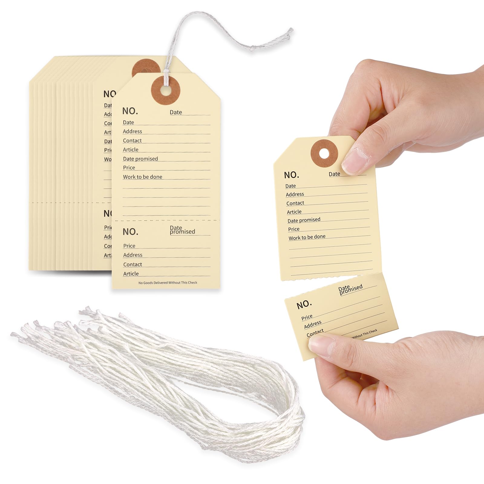 Gosknor 60pcs Repair Tags with Strings, 4.7x2.4 Inch Paper Tags Repair Labels for Sold Coat Check Service Equipment Maintenance Inventory Labeling Crafts