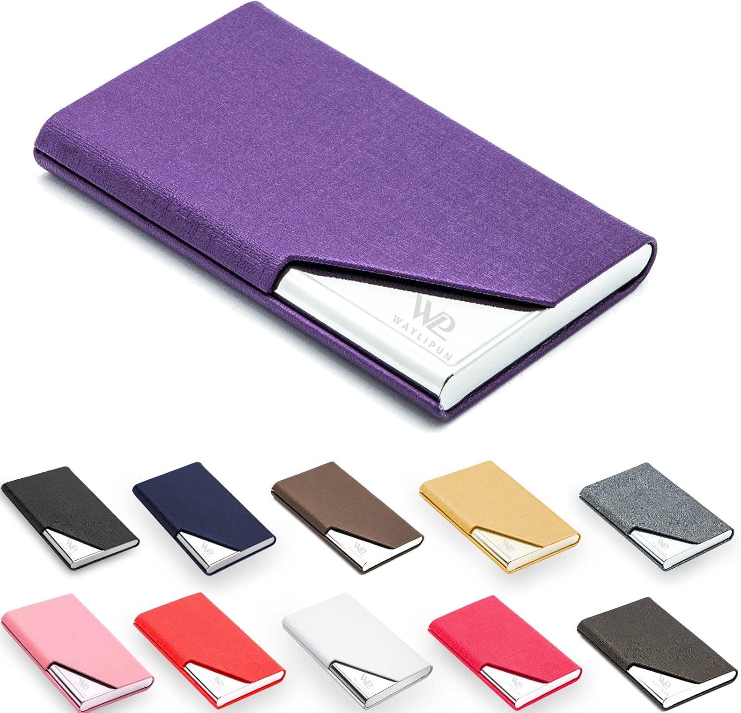 Waylipun Business Card Holder, Professional PU Leather & Stainless