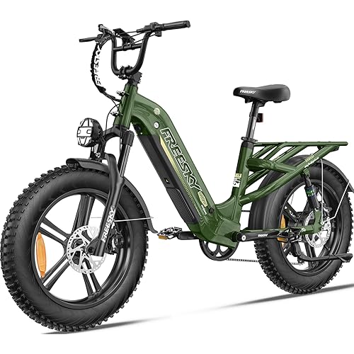 FREESKY Rocky Electric Bike for Adults 1200W Motor,90/105mile Range, 28+MPH Step-Thru Ebike with 48V 20/25Ah Samsung Battery Cell, 20" x 4.0" Fat Tires & Full Suspension Commuter for Men/Women