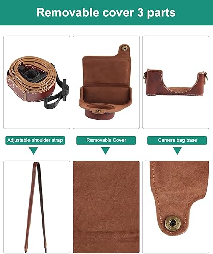 Miniatura 3 de PULUZ Funda para cámara digital Sony ZV-1F Vlog, bolsa de cuero de cuerpo completo para cámara con funda Sony ZV-1F, correa de hombro, bolsa de