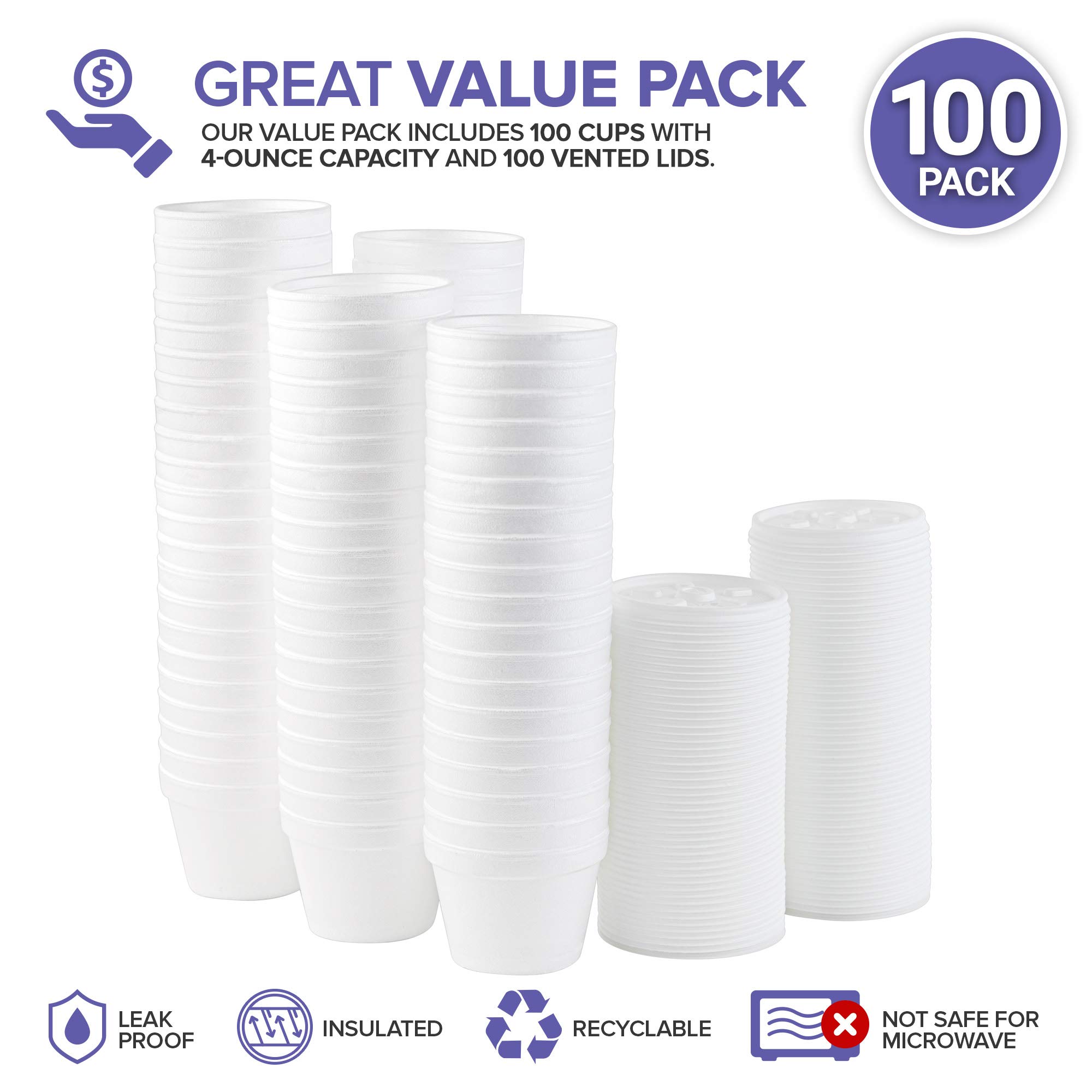 Stock Your Home 4 Ounce Foam Bowls with Lids (100 Count) Styrofoam