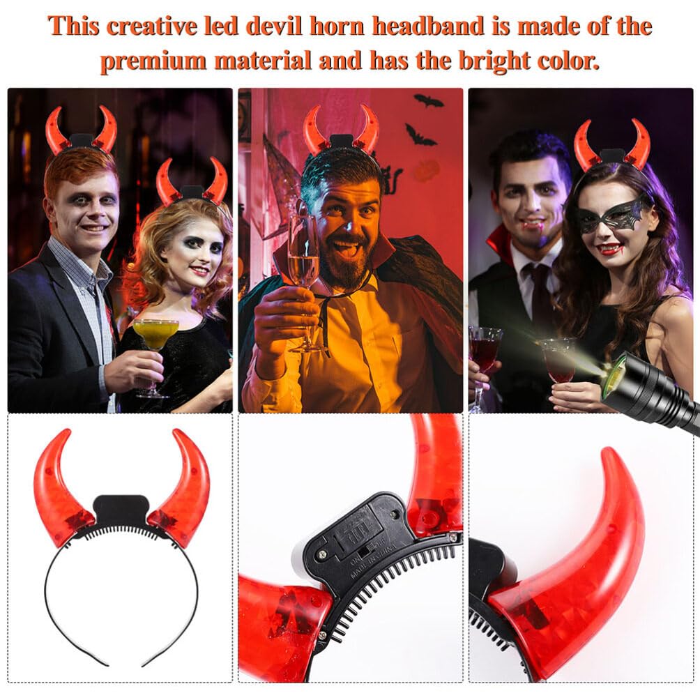 Holibanna Devil Horns Headband LED Light Up Hairband Red Demon Horns Head Boppers Fancy Evil Witch Costume Headwear for Cosplay Christmas New Year Dress Up Party Hairband - Image 4