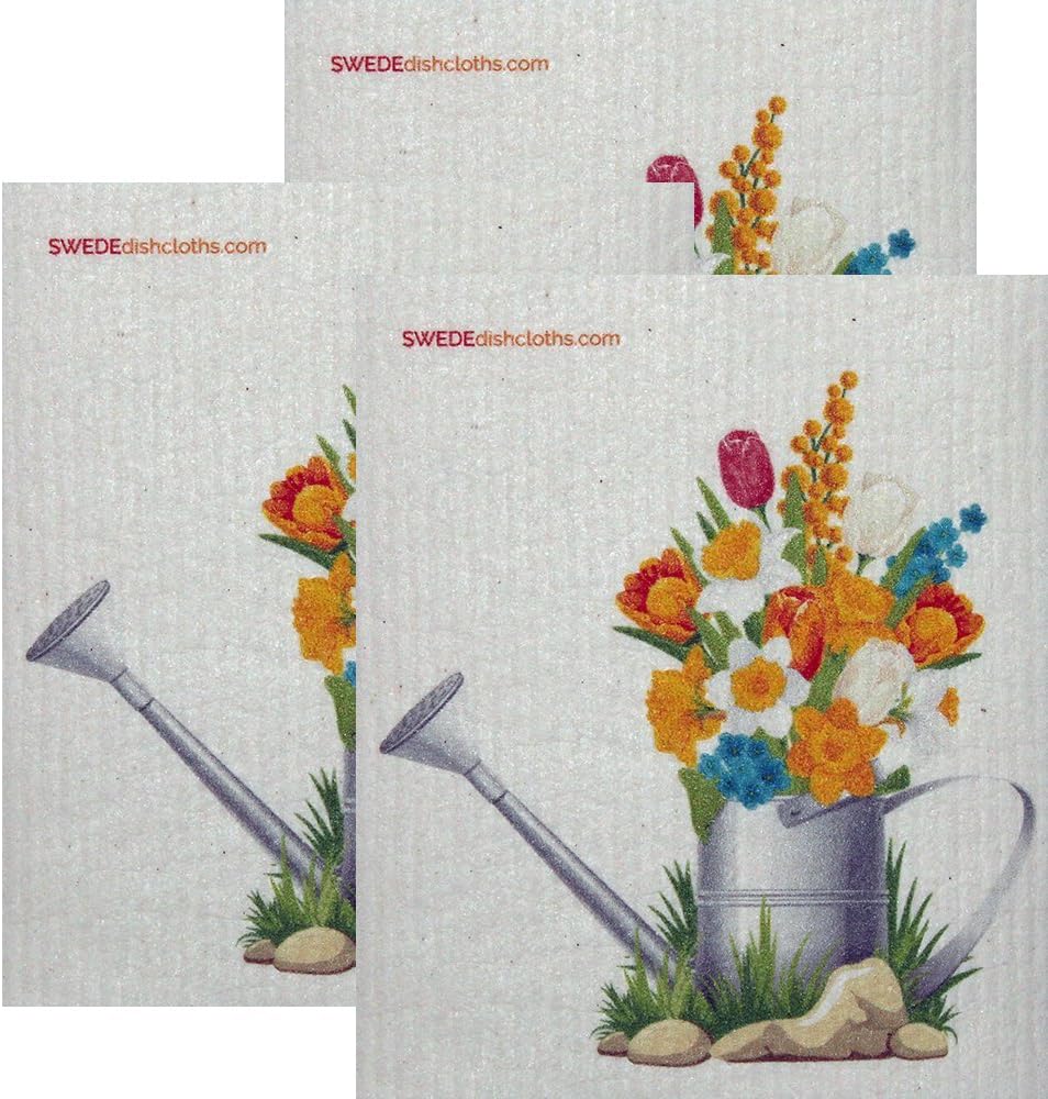 SWEDEdishcloths Flower in Pail Set of 3 Each Swedish Dishcloths | ECO Friendly Absorbent Cleaning Cloth | Reusable Cleaning Wipes | Swedish Dish Cloths