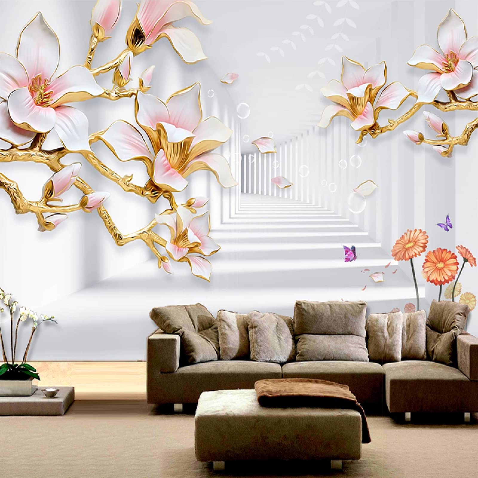 Papier peint adhésif Magnolia blanc abstrait - 392 x 280 cm | Leroy Merlin