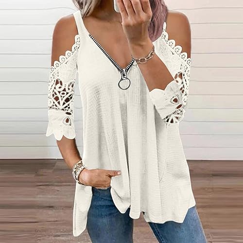 Miniatura 2 de JEGULV Womens Summer Cold Shoulder Tops Casual Dressy V Neck Short Sleeve Blouses Strappy Tees Tshirt Plus Size Tunics