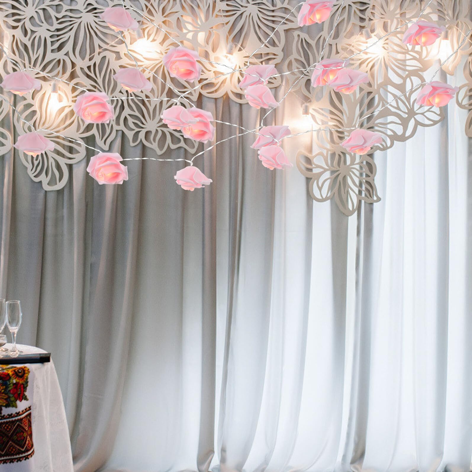 Didiseaon Catena Luminosa LED a Forma di Rosa Rosa 3 Metri 20 Luci Batteria Luci Decorative a Stringa per Feste Matrimoni e Compleanni per Interni ed Esterni