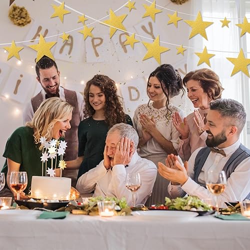 Miniatura 3 de 180 piezas de papel de recorte de estrella con purpurina dorada de cinco estrellas, decoraciones de confeti de estrellas doradas para tablón