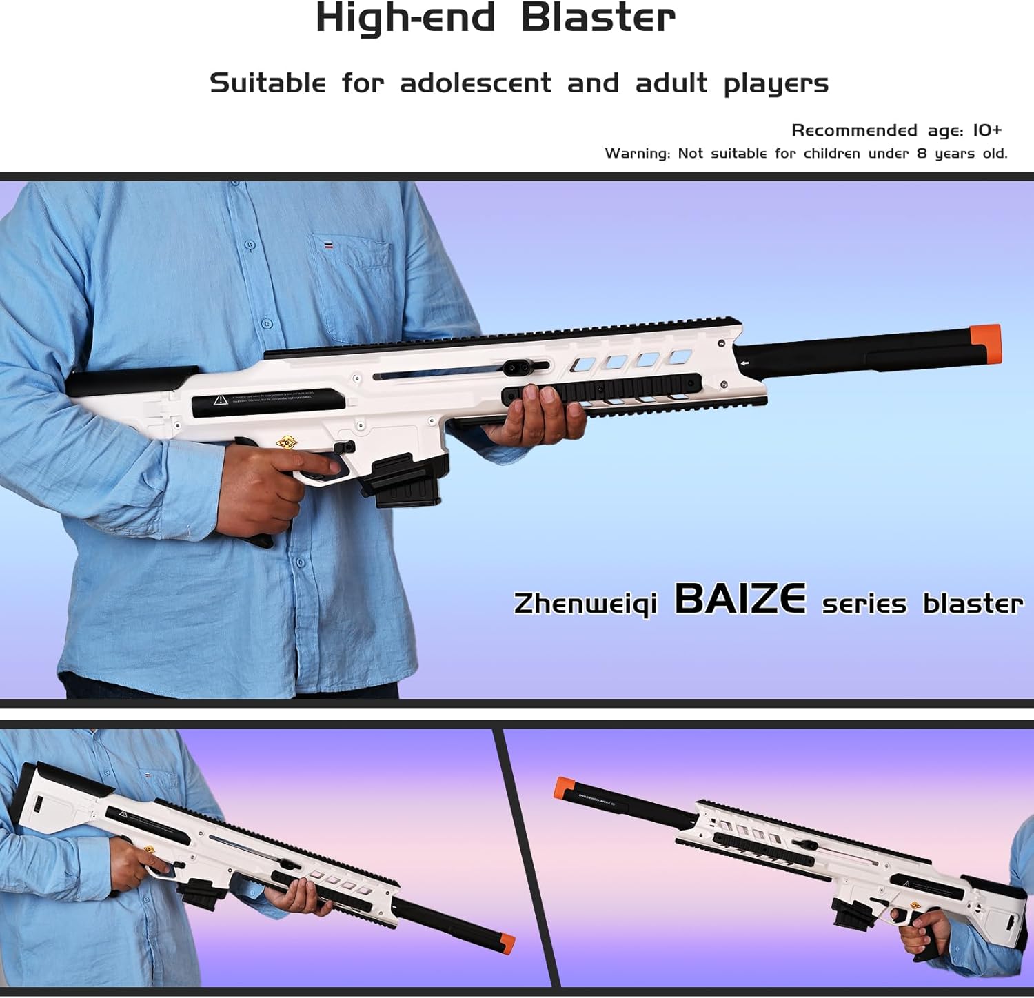 Zhenweiqi Baize Series Soft Foam Dart Blaster, Half Dart Blasterfor Adults, Teens (Ages 14+) with Magazine & 20 Half-Length Darts, Toy Pistol Blaster 100 ft Range (White)