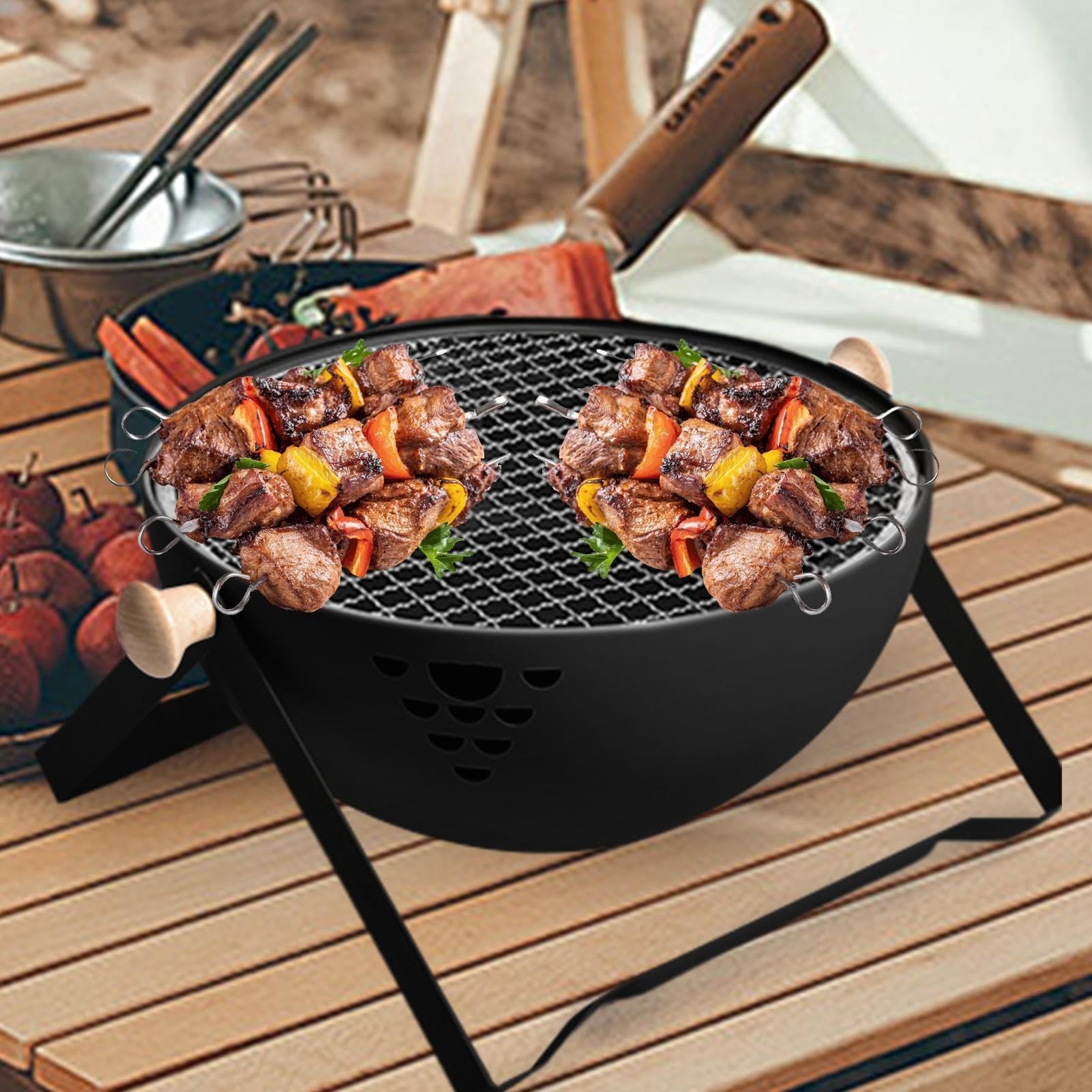 Barbecue portatile a carbonella | Fornello pieghevole per falò con manico resistente al calore, ideale per picnic in giardino e cottura all'aperto di carne e fonduta