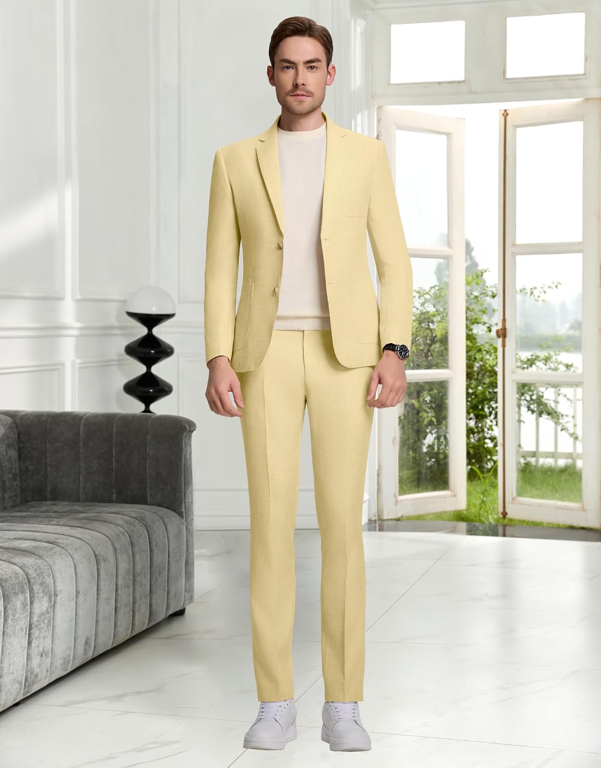 Men's Suit Slim Fit 2 Piece Suits for Wedding Prom Casual Suit Jacket Pants Lightweight Tuxedo Suits