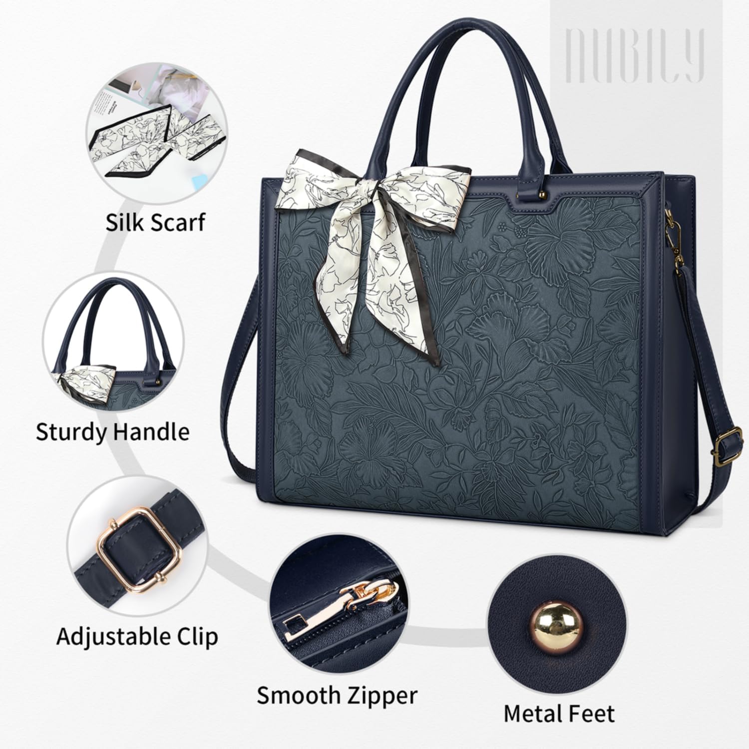 Laptop Bag for Women 15.6 Inch Laptop Tote Bag Waterproof Leather Computer Bag Business Lightweight Office Briefcase Large Shoulder Handbag Deep Blue - Image 3