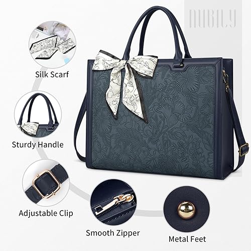 Miniatura 9 de Bolsa para laptop para mujer, 15.6 pulgadas, bolsa de mano para laptop, impermeable, de cuero, para negocios, ligera, maletín de oficina, gran