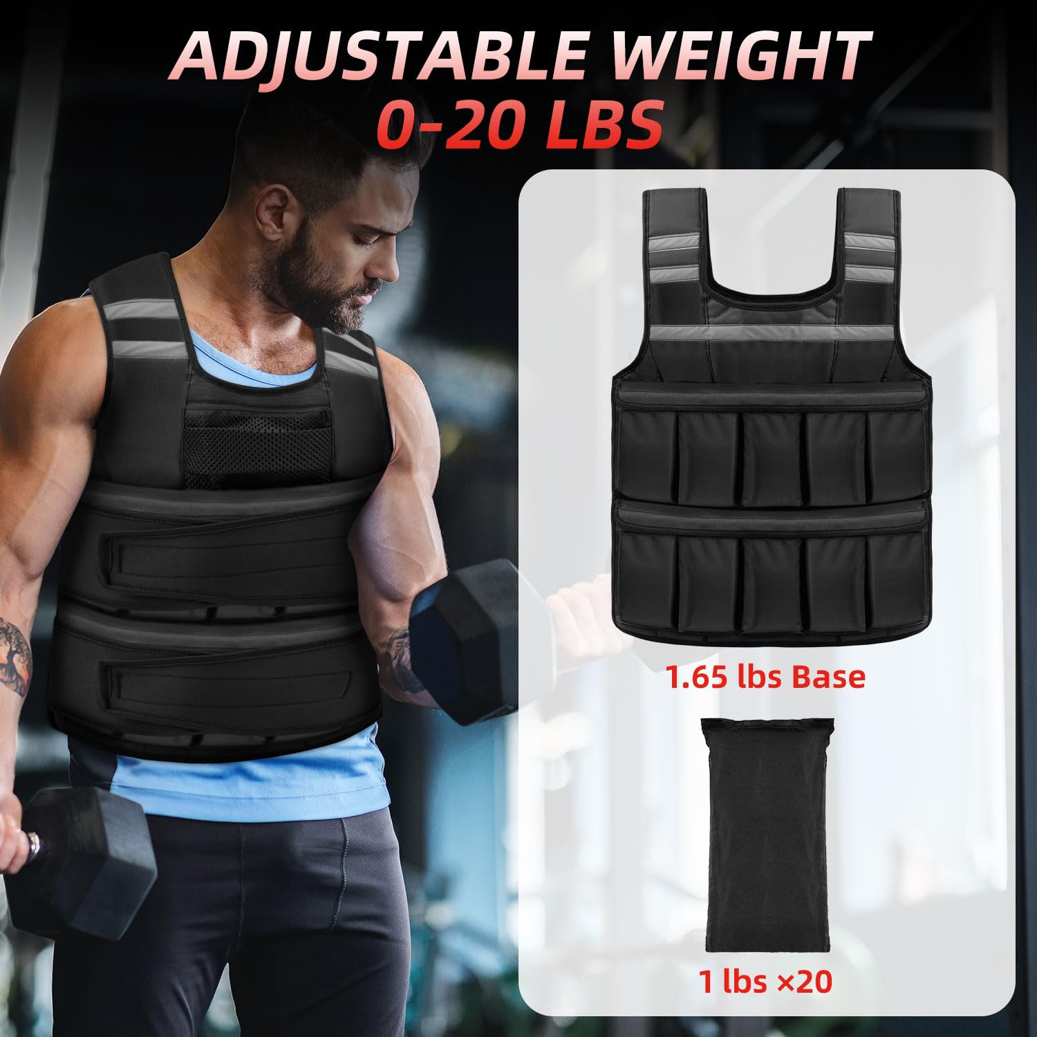 Neatevday Adjustable Weighted Vest for Men and Women, 1-11 lbs/2-22 lbs/2-32 lbs Weighted Vest for Running, Walking, Strength Training with Reflective Strip & Storage Bag
