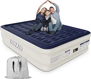 Air Mattress Queen with Built-in Pump, Blow Up Mattress with Soft Flocked Top, Leakproof Inflatable Mattress, Foldable Waterproof Air Bed for Home, Guests, Camping, with Storage Bag