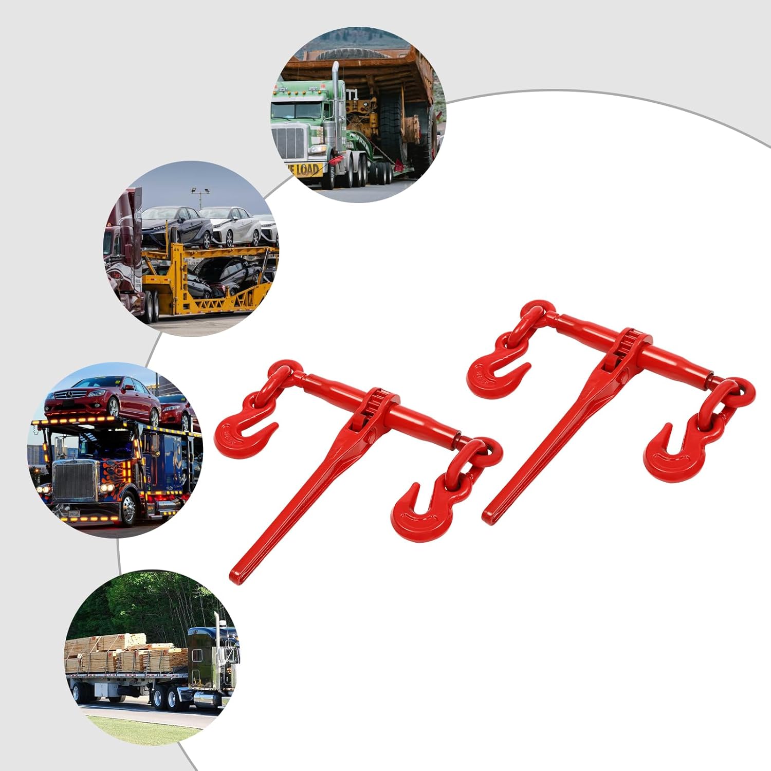 2 Pack Ratchet Binders, 1/2" - 5/8" Easy Ratchet Chain Binder Lever Binder with 2 Hooks & Retainer Switch, Heavy Duty Tie Down Ratchet Load Binder for Trucks & Flatbed Trailers (Load 13000 Lbs)